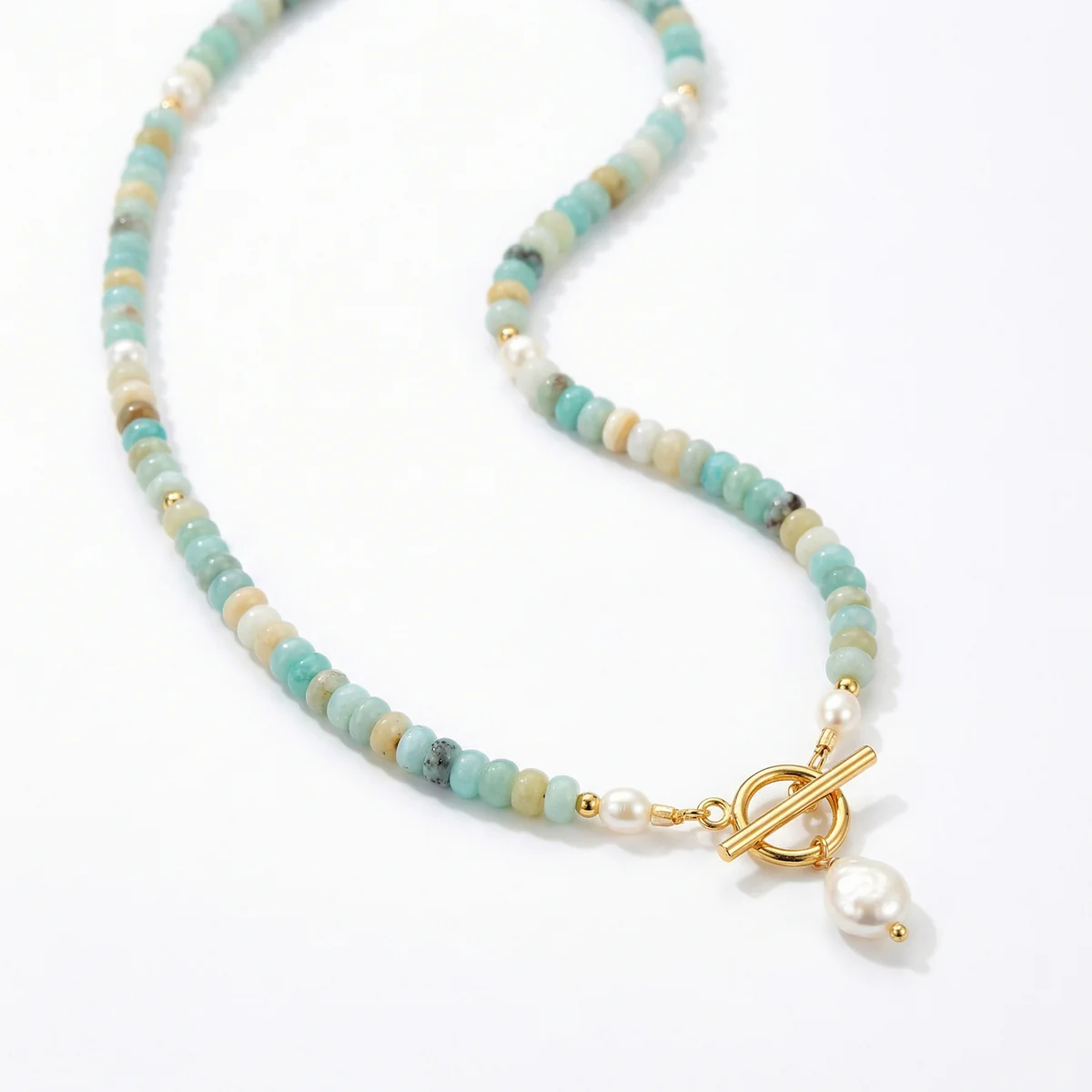 Turquoise Bead Pearl Necklace
